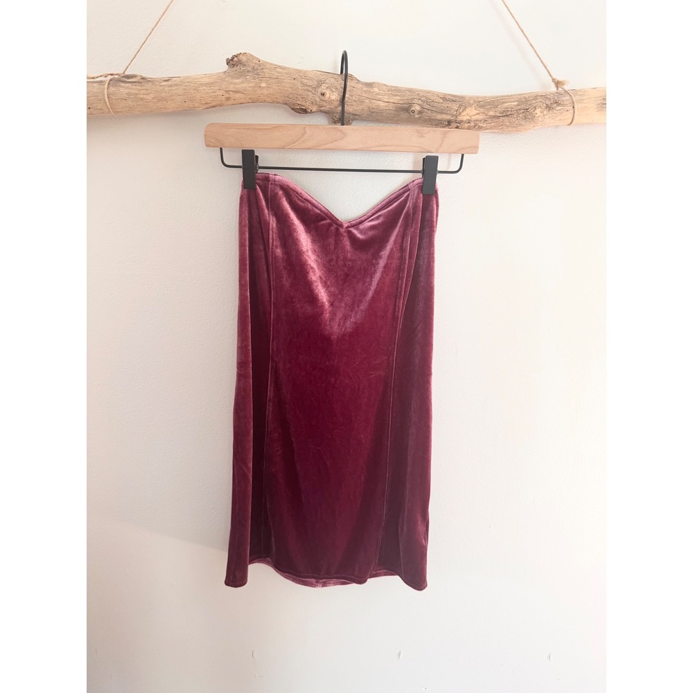 Light Before Dark Burgundy Velvet Strapless Sweetheart Mini Dress Womens Medium